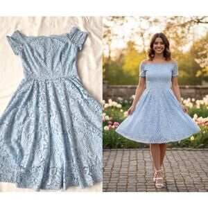 Dressystar Light Blue Floral Lace Cocktail Dress Small Balletcore Coquette